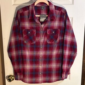 Eddie Bauer Womens Burgundy and Blue Plaid Button-Down Shirt Large  NWT